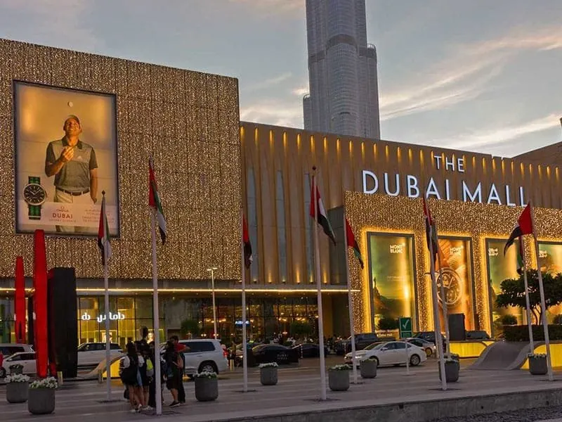 Entrée du Dubai Mall avec le Burj Khalifa en arrière-plan