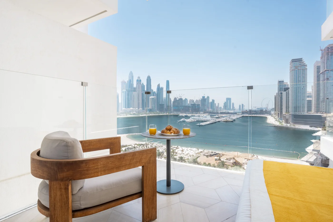 Balcony of the Astonishing two-bedroom apartment at FIVE Palm overlooking the sea and Dubai skyline